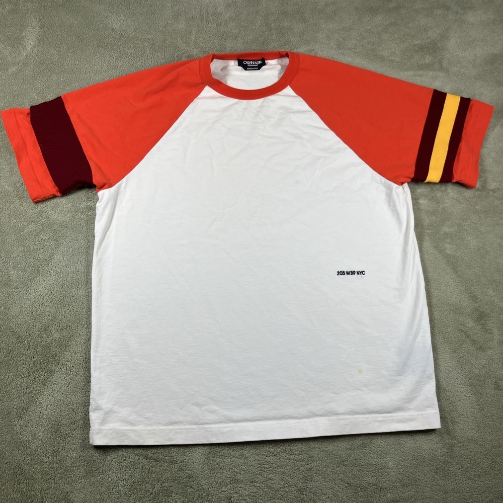 Calvin Klein 205W39NYC Shirt Mens Large Made Italy Raglan Stripe Baseball Tee